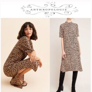 Anthropologie MacKenzie Leopard Print Midi Dress